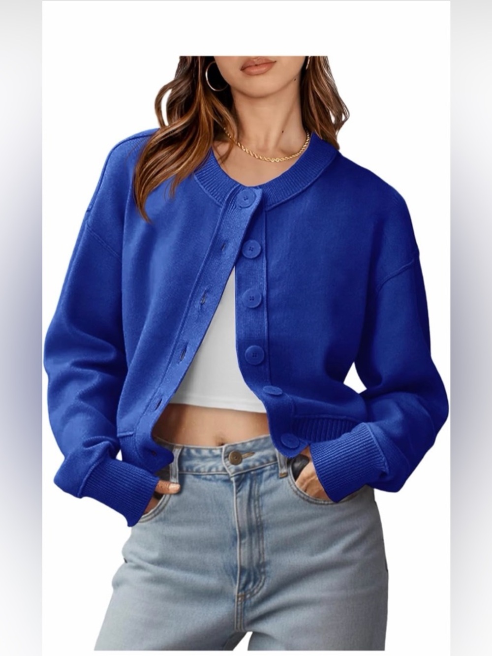 NWOT Boutique Cobalt Blue Button-Up Knit Cardigan Sweater Size M